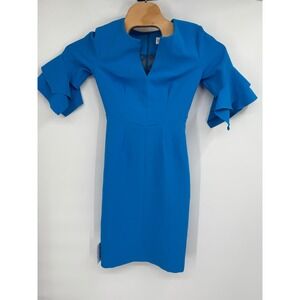 Mellaris Susan Dress Shift Blue 1/4 Sleeves Ruffles NWT Sz 4(us)‎ 8(uk)